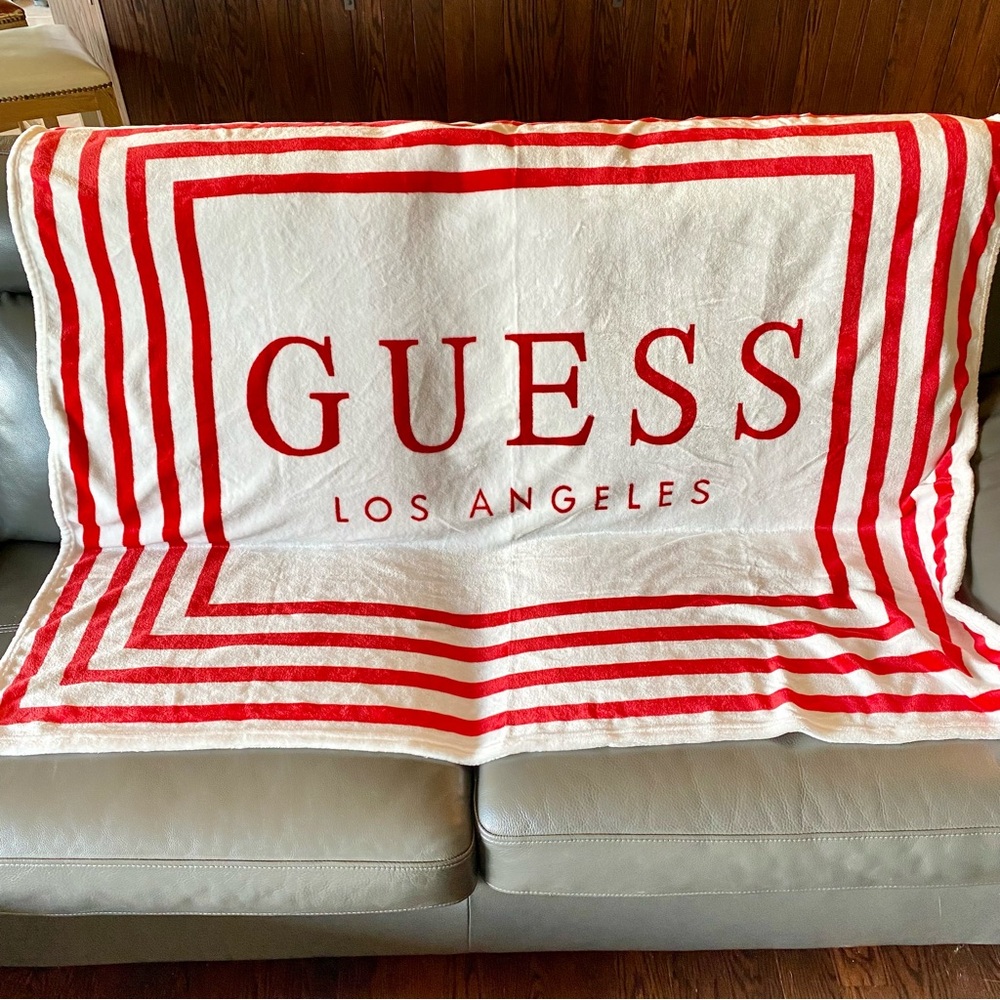 GUESS Red and White Striped Blanket Soft 48”x58”